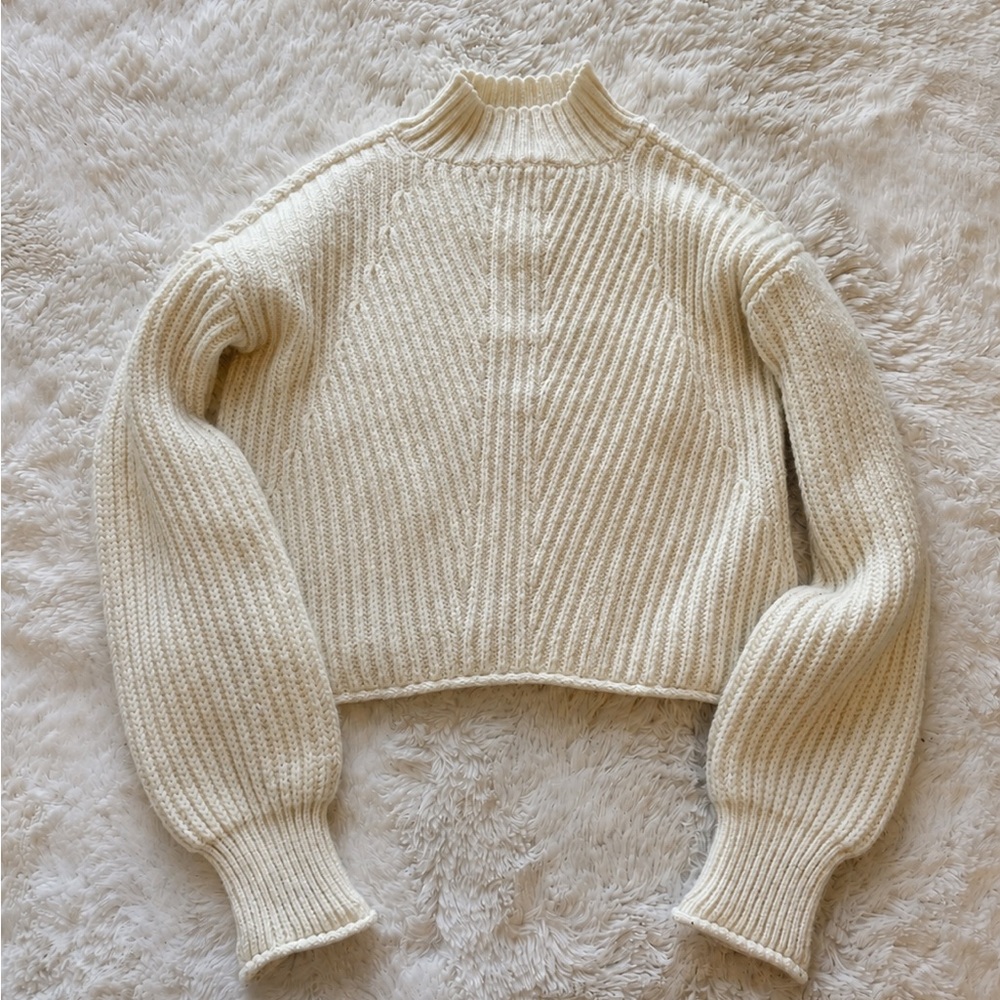 SO Cream Ribbed Cropped Mock Neck Sweater